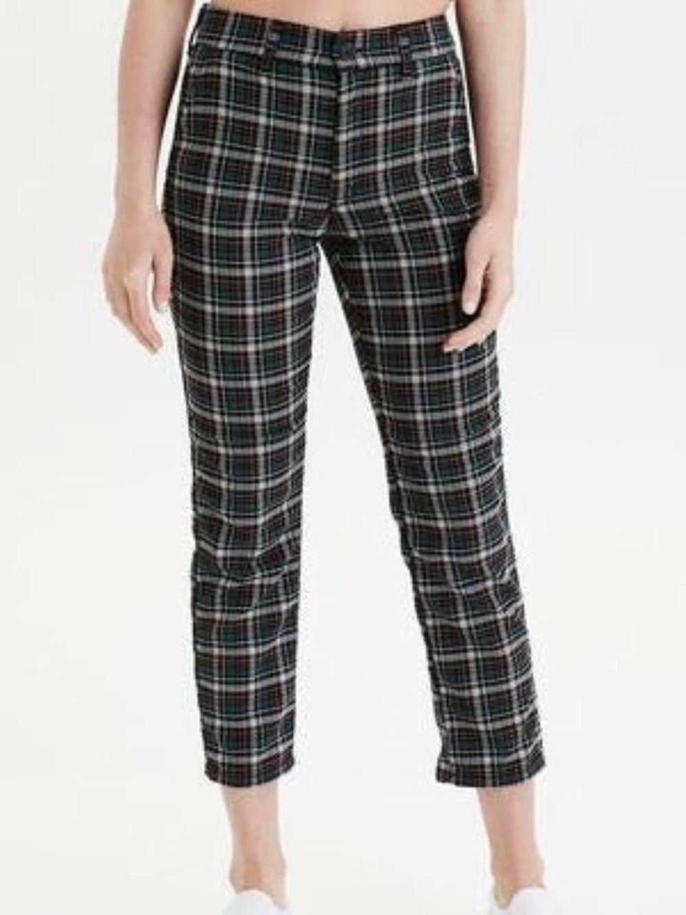 American Eagle Outfitters Plaid Chinos - Green, Black & White